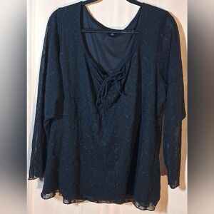 TORRID Black Sheer Blouse with Embroidery